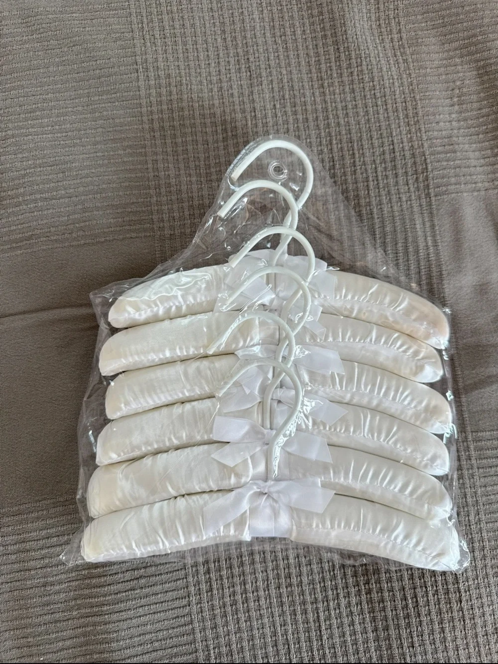 White Satin Padded Hangers with Bow for baby/toddler clothes - Set of 6